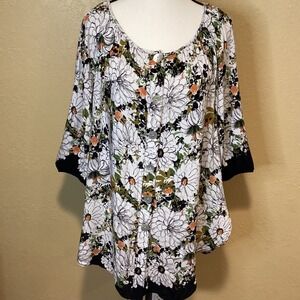 Figueroa & Flower Floral Print Women's‎ 3/4 Sleeve Top Tunic Blouse Size 1X